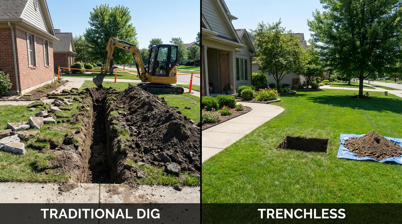 Trenchless sewer repair with minimal yard damage versus traditional excavation in Dundee, NY